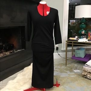 Black Midi Dress ruched through waist and hip.